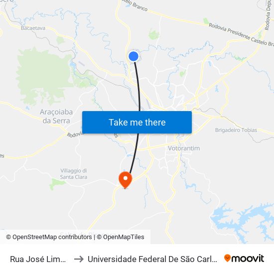 Rua José Lima Duarte, 21 to Universidade Federal De São Carlos - Campus Sorocaba map