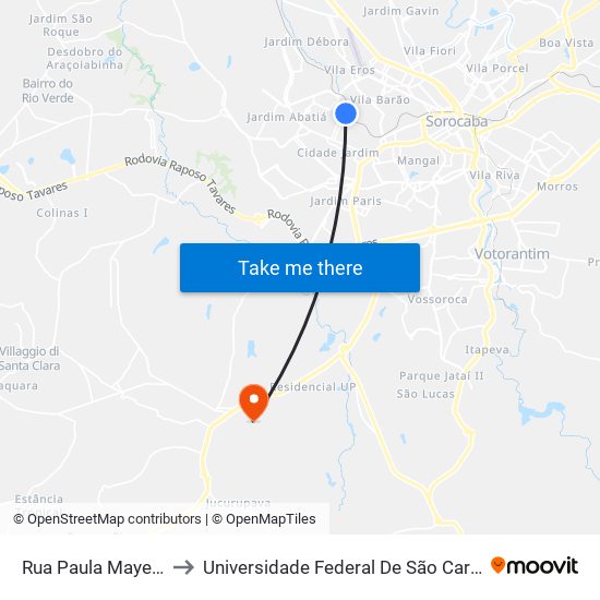 Rua Paula Mayer Cattini, 420 to Universidade Federal De São Carlos - Campus Sorocaba map