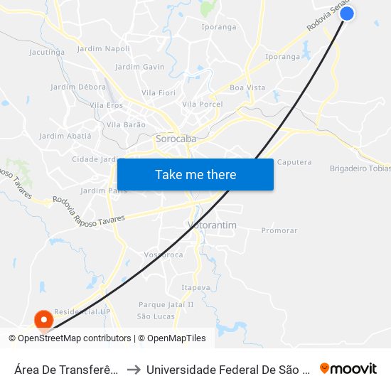 Área De Transferência Aparecidinha to Universidade Federal De São Carlos - Campus Sorocaba map