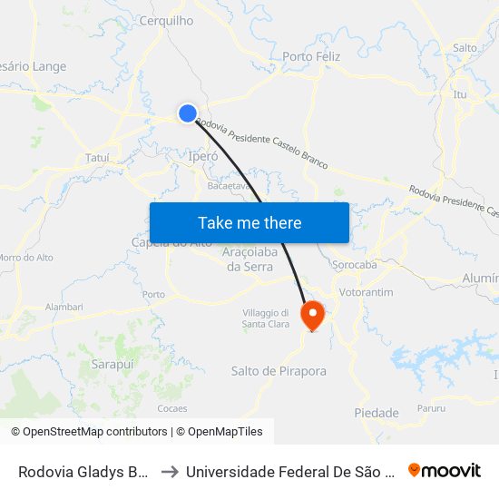 Rodovia Gladys Bernardes Minhoto to Universidade Federal De São Carlos - Campus Sorocaba map