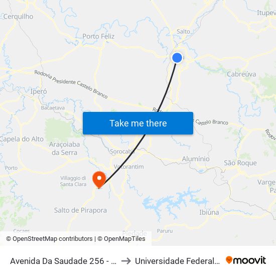 Avenida Da Saudade 256 - Vila Padre Bento Itu - SP 13313-000 Brasil to Universidade Federal De São Carlos - Campus Sorocaba map