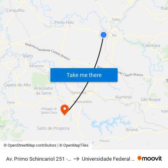 Av. Primo Schincariol 251 - Chácara Flórida Itu - SP 13312-250 Brasil to Universidade Federal De São Carlos - Campus Sorocaba map