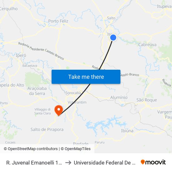 R. Juvenal Emanoelli 114 - São Luiz Itu - SP Brasil to Universidade Federal De São Carlos - Campus Sorocaba map