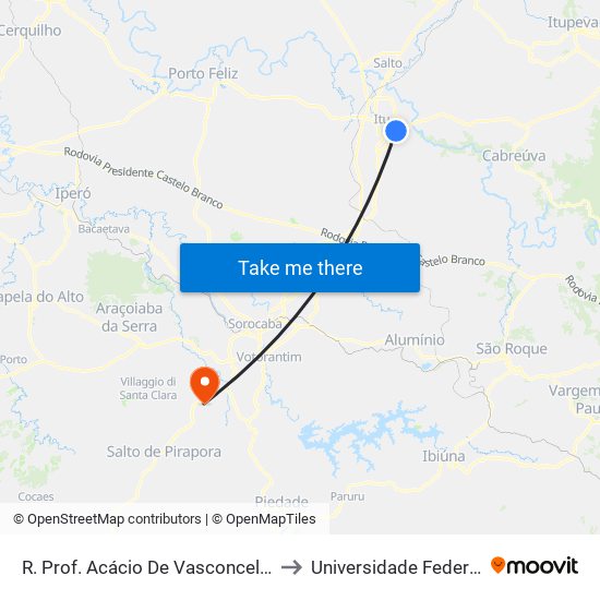 R. Prof. Acácio De Vasconcelos Camargo 290 - São Luiz Itu - SP 13304-250 Brasil to Universidade Federal De São Carlos - Campus Sorocaba map