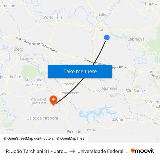 R. João Tarchiani 81 - Jardim Santa Laura Itu - SP 13306-671 Brasil to Universidade Federal De São Carlos - Campus Sorocaba map