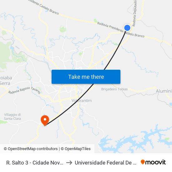 R. Salto 3 - Cidade Nova I Itu - SP 13308-081 Brasil to Universidade Federal De São Carlos - Campus Sorocaba map