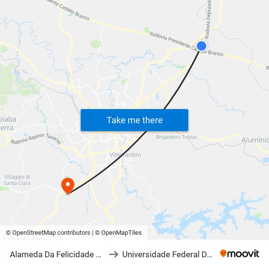 Alameda Da Felicidade 486 - Cidade Nova I Itu - SP Brasil to Universidade Federal De São Carlos - Campus Sorocaba map