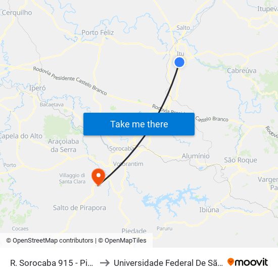 R. Sorocaba 915 - Pirapitingui Itu - SP Brasil to Universidade Federal De São Carlos - Campus Sorocaba map