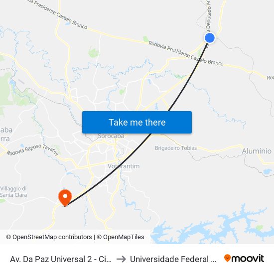 Av. Da Paz Universal 2 - Cidade Nova I Itu - SP 13308-000 Brasil to Universidade Federal De São Carlos - Campus Sorocaba map