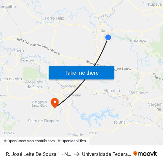 R. José Leite De Souza 1 - Nucleo Hab. Sao Judas Itu - SP 13304-774 Brasil to Universidade Federal De São Carlos - Campus Sorocaba map