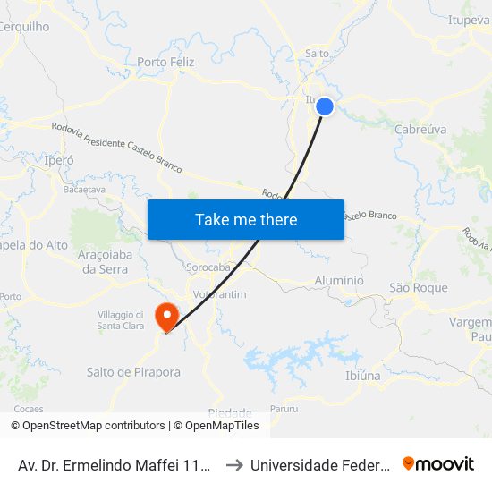 Av. Dr. Ermelindo Maffei 1199 - Chácaras Primavera Itu - SP 13302-231 Brasil to Universidade Federal De São Carlos - Campus Sorocaba map