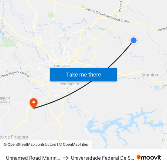 Unnamed Road Mairinque - SP 18120-000 Brasil to Universidade Federal De São Carlos - Campus Sorocaba map