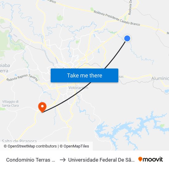 Condomínio Terras De Sta. Elizabeth Brasil to Universidade Federal De São Carlos - Campus Sorocaba map