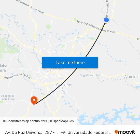 Av. Da Paz Universal 287 - Cidade Nova I Itu - SP 13308-000 Brasil to Universidade Federal De São Carlos - Campus Sorocaba map