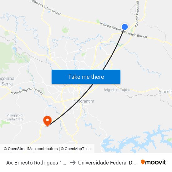 Av. Ernesto Rodrigues 181 - Cidade Nova II Itu - SP Brasil to Universidade Federal De São Carlos - Campus Sorocaba map