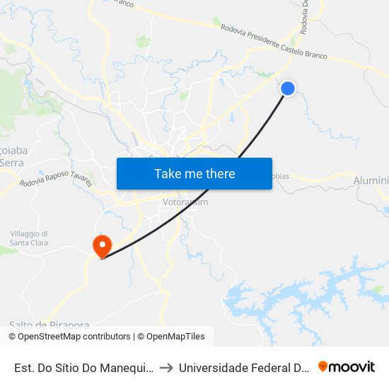 Est. Do Sítio Do Manequinho Berto Sn Sorocaba - SP Brasil to Universidade Federal De São Carlos - Campus Sorocaba map