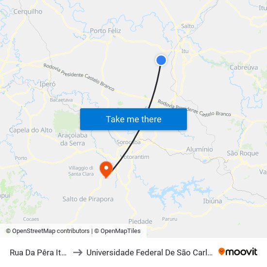 Rua Da Pêra Itu - SP Brasil to Universidade Federal De São Carlos - Campus Sorocaba map