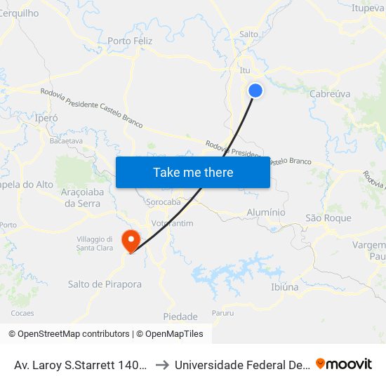 Av. Laroy S.Starrett 1400 - Rancho Grande Itu - SP Brasil to Universidade Federal De São Carlos - Campus Sorocaba map