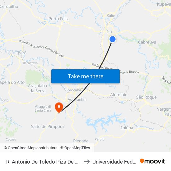 R. Antônio De Tolêdo Piza De Almeida 31 - Vila Prudente De Moraes Itu - SP 13306-160 Brasil to Universidade Federal De São Carlos - Campus Sorocaba map