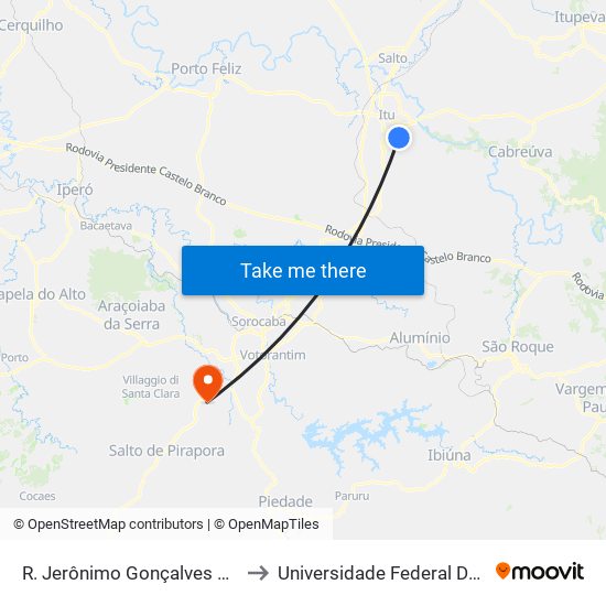 R. Jerônimo Gonçalves Meira 336 - Vila Leis Itu - SP Brasil to Universidade Federal De São Carlos - Campus Sorocaba map