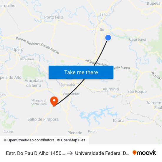 Estr. Do Pau D Alho 1450 - Jardim Aeroporto I Itu - SP Brasil to Universidade Federal De São Carlos - Campus Sorocaba map