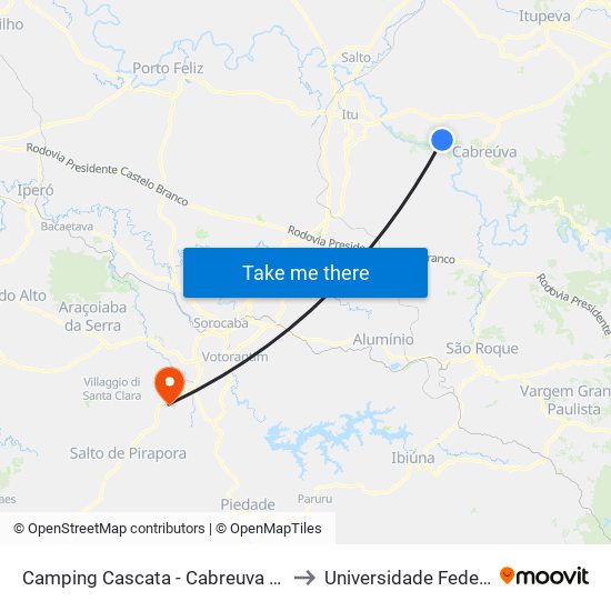 Camping Cascata - Cabreuva - Estr. Dos Romeiros 6165 Cabreúva - SP 13315-000 Brasil to Universidade Federal De São Carlos - Campus Sorocaba map