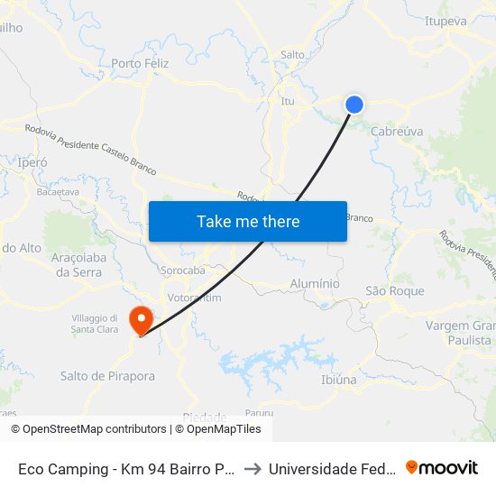 Eco Camping - Km 94 Bairro Pedregulho Rod. Dom Gabriel Paulino Bueno Couto Itu - SP Brasil to Universidade Federal De São Carlos - Campus Sorocaba map