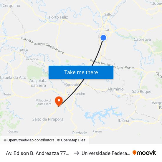 Av. Edison B. Andreazza 770 - Parque São Camilo Itu - SP 13309-800 Brasil to Universidade Federal De São Carlos - Campus Sorocaba map