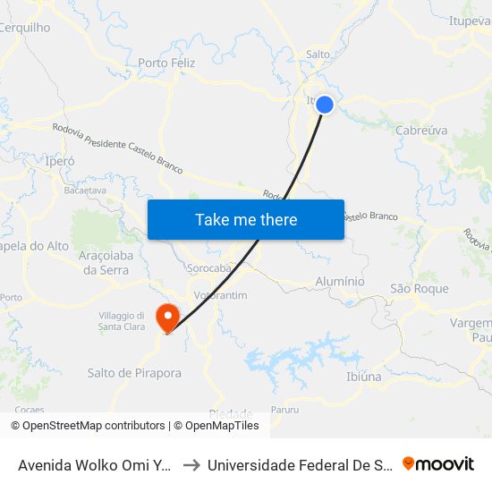 Avenida Wolko Omi Yedlin Itu - São Paulo Brasil to Universidade Federal De São Carlos - Campus Sorocaba map