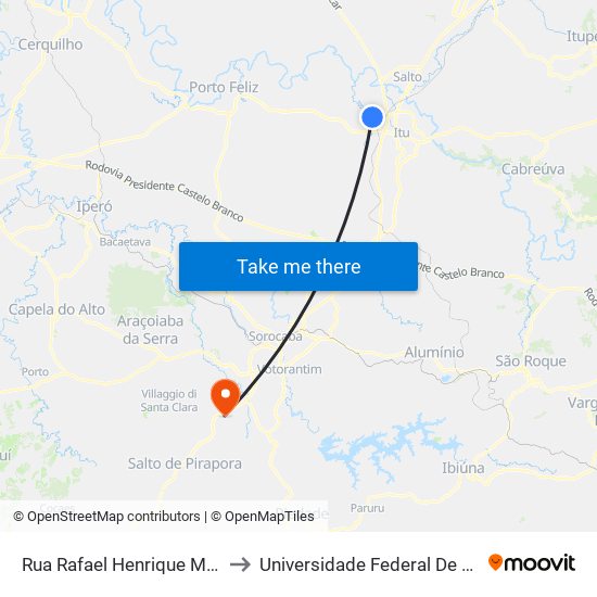 Rua Rafael Henrique Marcello Itu - São Paulo Brasil to Universidade Federal De São Carlos - Campus Sorocaba map