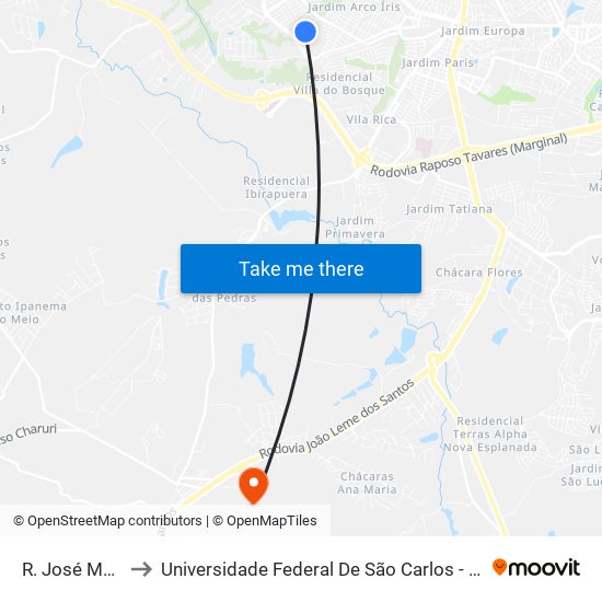 R. José Marte, 33 to Universidade Federal De São Carlos - Campus Sorocaba map