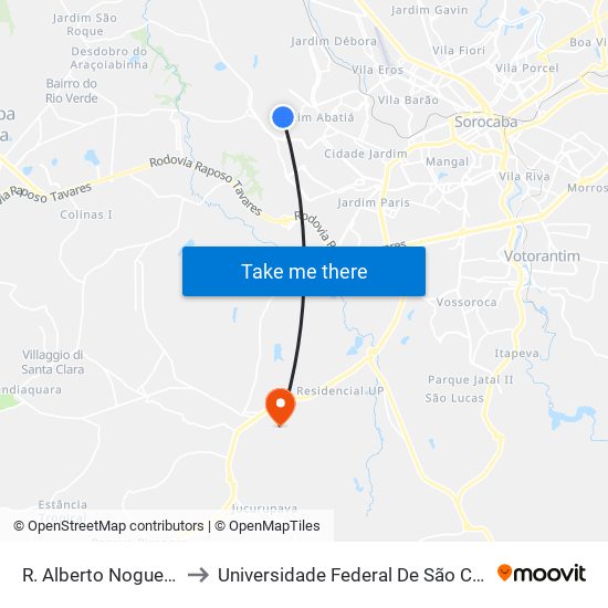 R. Alberto Nogueira Padilha, 393 to Universidade Federal De São Carlos - Campus Sorocaba map
