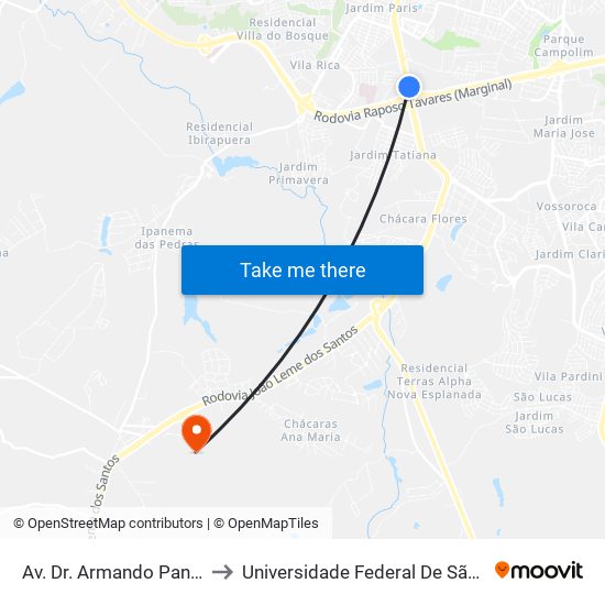 Av. Dr. Armando Pannunzio - Garagem Stu to Universidade Federal De São Carlos - Campus Sorocaba map