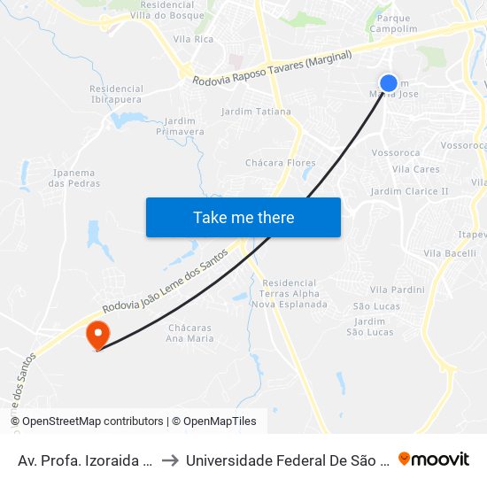 Av. Profa. Izoraida Marques Peres, Sn to Universidade Federal De São Carlos - Campus Sorocaba map