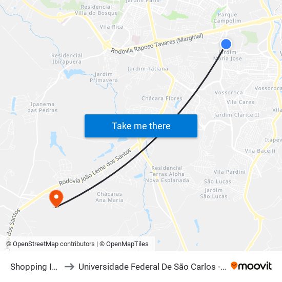 Shopping Iguatemi to Universidade Federal De São Carlos - Campus Sorocaba map