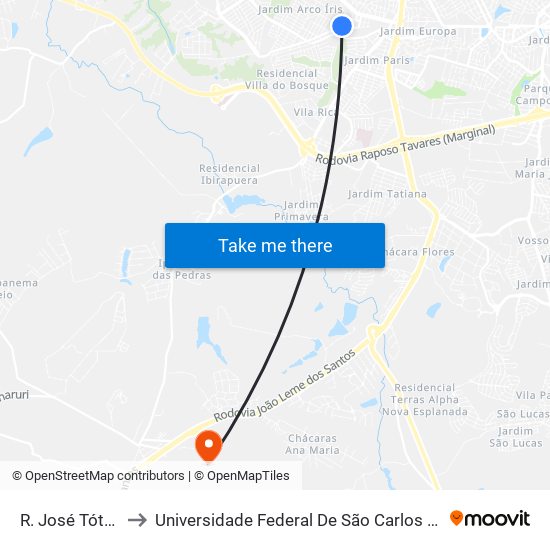 R. José Tótora, 148 to Universidade Federal De São Carlos - Campus Sorocaba map