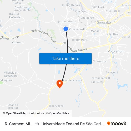 R. Carmem Miranda, 316 to Universidade Federal De São Carlos - Campus Sorocaba map