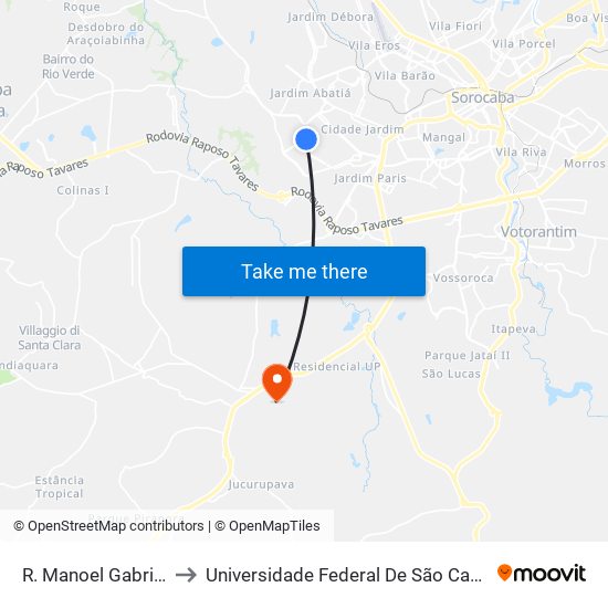 R. Manoel Gabriel Vieira, 218 to Universidade Federal De São Carlos - Campus Sorocaba map