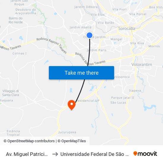 Av. Miguel Patrício De Moraes, 428 to Universidade Federal De São Carlos - Campus Sorocaba map