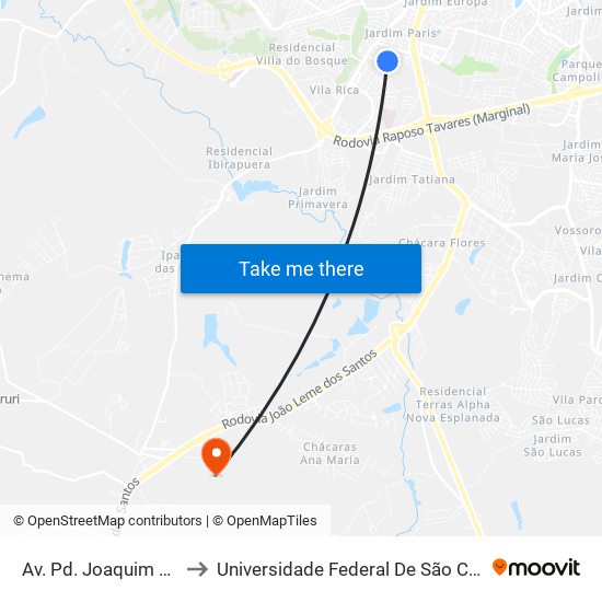 Av. Pd. Joaquim G. Pacheco, 457 to Universidade Federal De São Carlos - Campus Sorocaba map