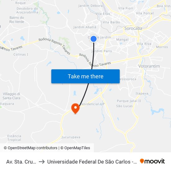 Av. Sta. Cruz, 1474 to Universidade Federal De São Carlos - Campus Sorocaba map