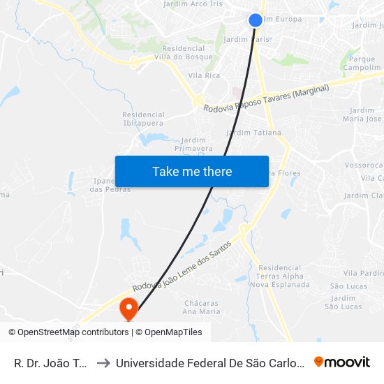 R. Dr. João Tavares, Sn to Universidade Federal De São Carlos - Campus Sorocaba map