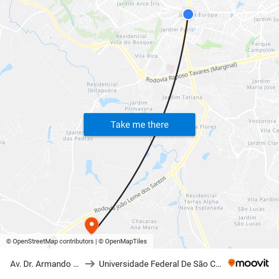 Av. Dr. Armando Pannunzio, 315 to Universidade Federal De São Carlos - Campus Sorocaba map