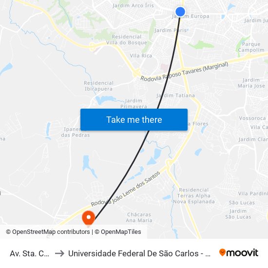 Av. Sta. Cruz, Sn to Universidade Federal De São Carlos - Campus Sorocaba map