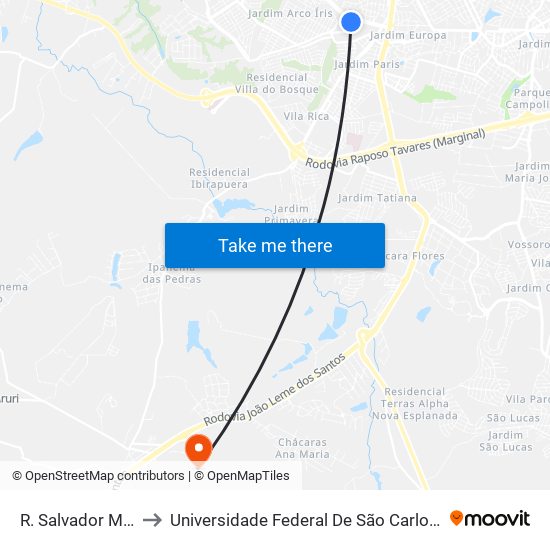 R. Salvador Milego, 871 to Universidade Federal De São Carlos - Campus Sorocaba map