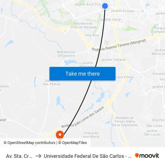 Av. Sta. Cruz, 394 to Universidade Federal De São Carlos - Campus Sorocaba map