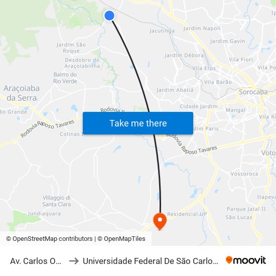 Av. Carlos Oetterer, Sn to Universidade Federal De São Carlos - Campus Sorocaba map