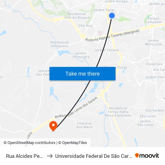 Rua Alcides Pegoretti, Nº31 to Universidade Federal De São Carlos - Campus Sorocaba map