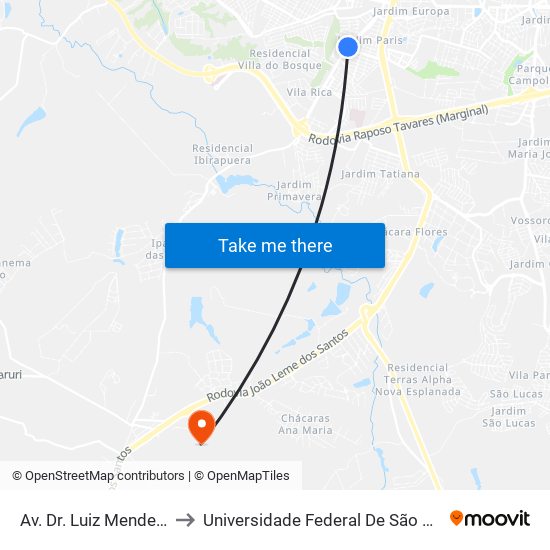 Av. Dr. Luiz Mendes De Almeida, Sn to Universidade Federal De São Carlos - Campus Sorocaba map