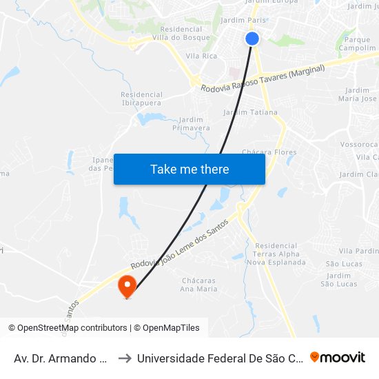 Av. Dr. Armando Pannunzio, 1390 to Universidade Federal De São Carlos - Campus Sorocaba map